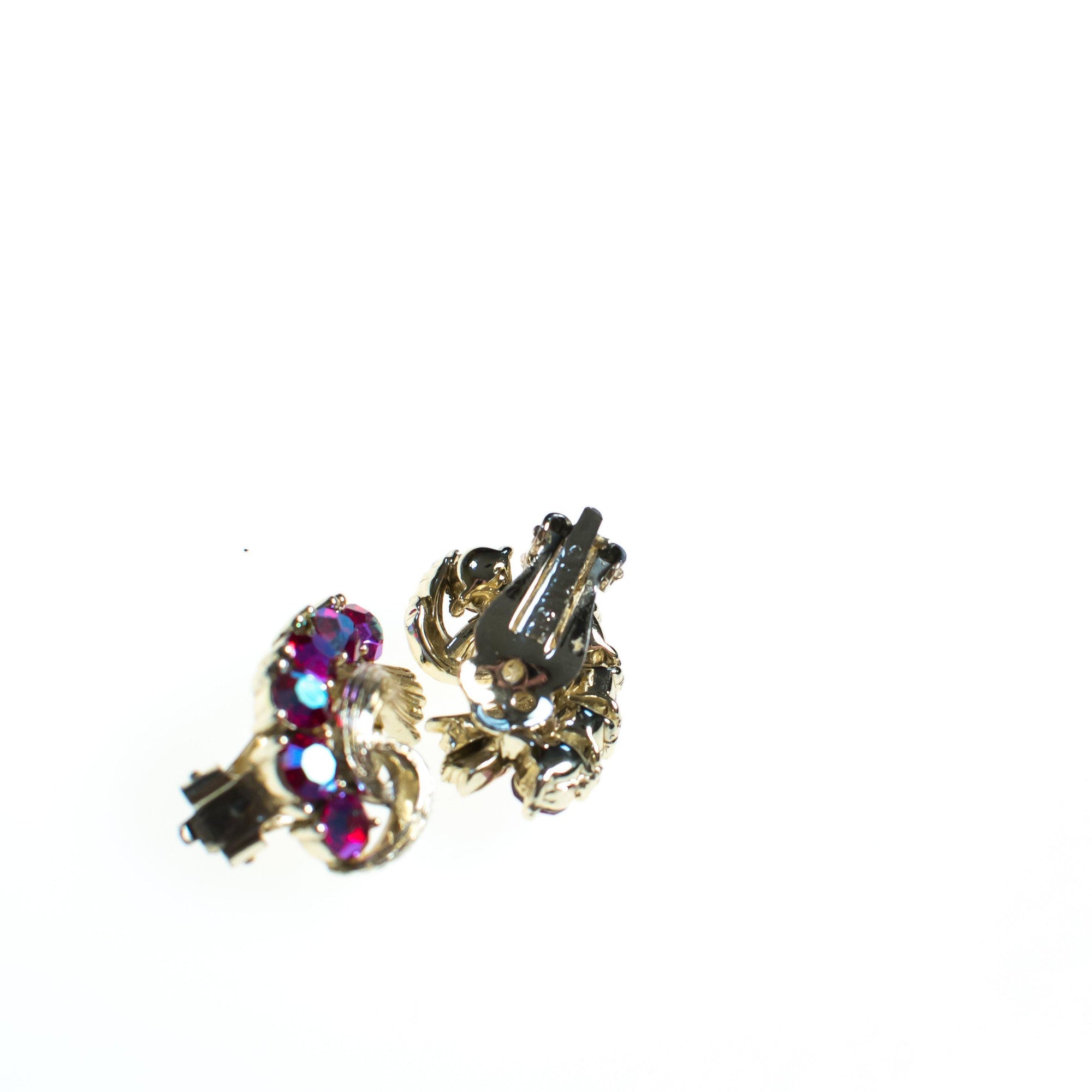 Vintage Lisner Earrings Hot Pink Rhinestones, Gold Tone Setting, Clip-on by Vintage Lisner - Vintage Meet Modern Vintage Jewelry - Chicago, Illinois - #oldhollywoodglamour #vintagemeetmodern #designervintage #jewelrybox #antiquejewelry #vintagejewelry