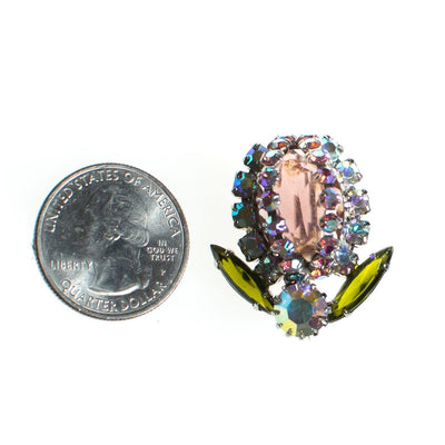 Vintage Pink and Purple Aurora Borealis Flower Brooch Silver Tone Setting, Brooches and Pins by Juliana - Vintage Meet Modern Vintage Jewelry - Chicago, Illinois - #oldhollywoodglamour #vintagemeetmodern #designervintage #jewelrybox #antiquejewelry #vintagejewelry