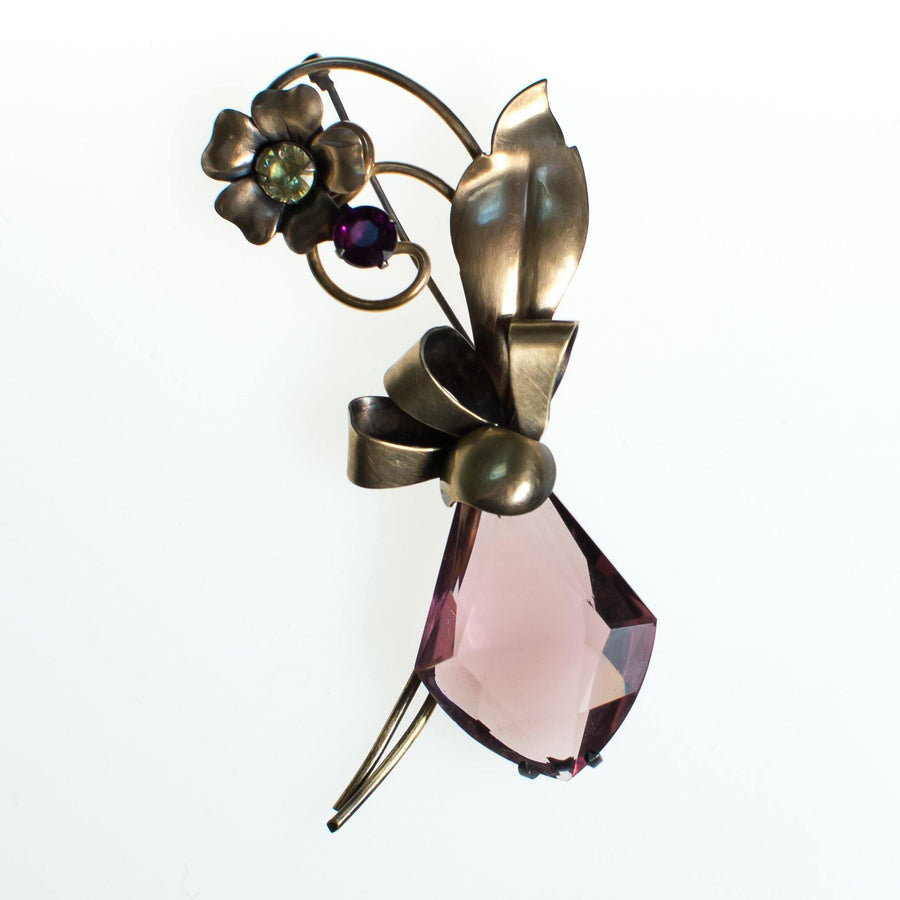 Vintage 1940s Spray Style Large Amethyst Crystal Gold Filled over Sterling Silver Flower Brooch, Purple Rhinestones by 1940s - Vintage Meet Modern Vintage Jewelry - Chicago, Illinois - #oldhollywoodglamour #vintagemeetmodern #designervintage #jewelrybox #antiquejewelry #vintagejewelry