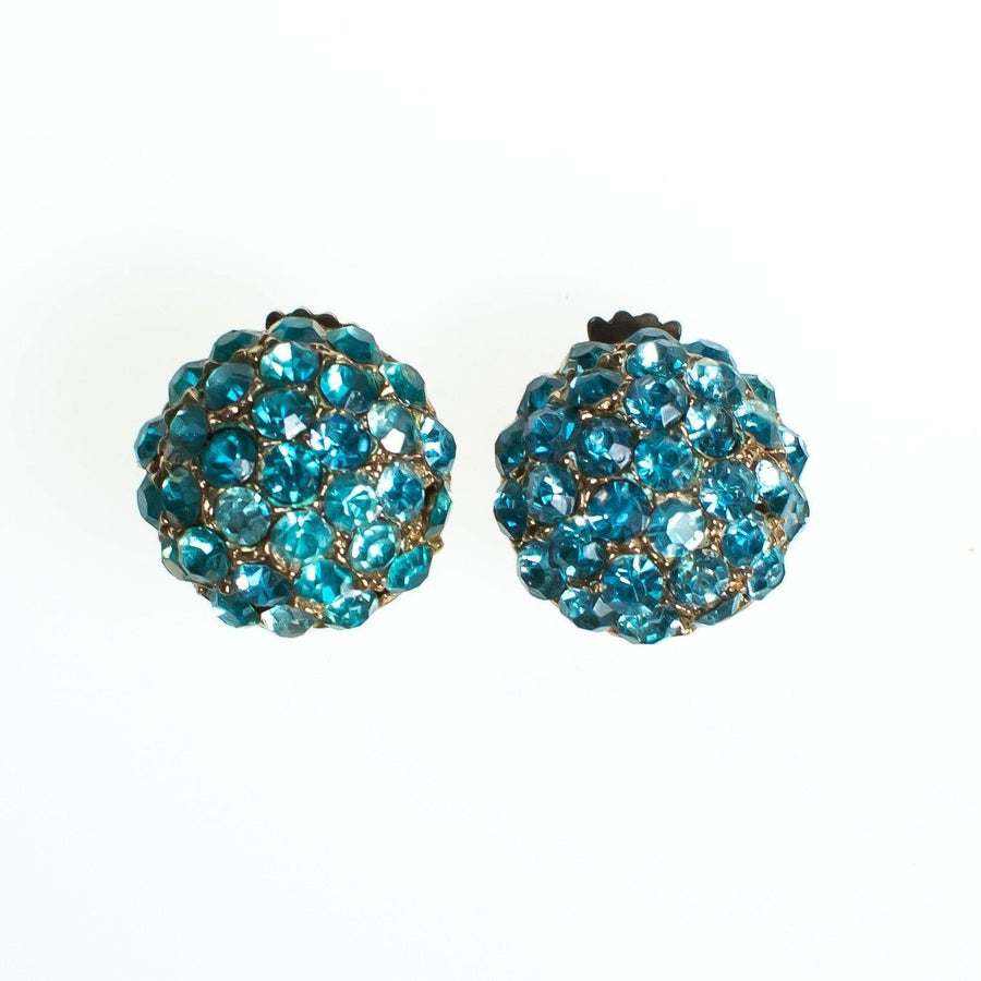 Vintage Light Blue Rhinestone Round Earrings by 1950s - Vintage Meet Modern Vintage Jewelry - Chicago, Illinois - #oldhollywoodglamour #vintagemeetmodern #designervintage #jewelrybox #antiquejewelry #vintagejewelry