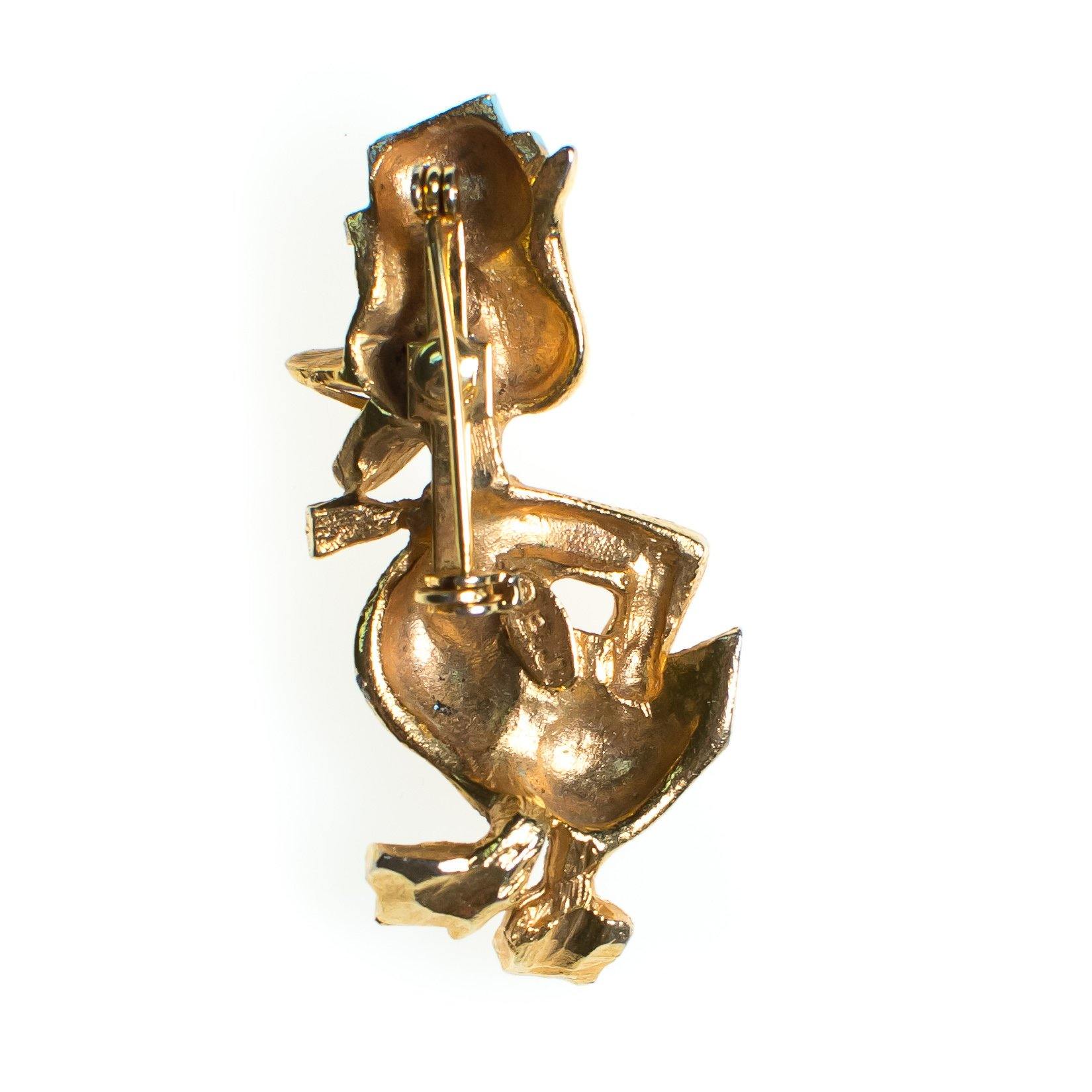 Vintage B.J. Duck Brooch, Gold Tone Setting, Blue Painted Hat, Black Rhinestones, Brooches and Pins by B.J. - Vintage Meet Modern Vintage Jewelry - Chicago, Illinois - #oldhollywoodglamour #vintagemeetmodern #designervintage #jewelrybox #antiquejewelry #vintagejewelry