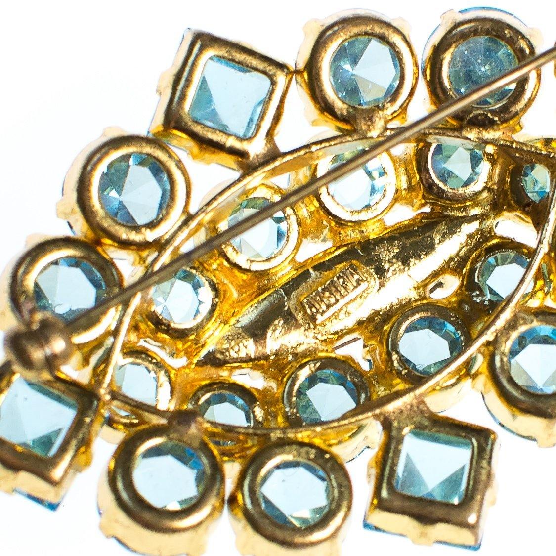 Vintage Austrian Brooch, Light Blue Rhinestones, Gold Tone Setting, Brooches and Pins by Austria - Vintage Meet Modern Vintage Jewelry - Chicago, Illinois - #oldhollywoodglamour #vintagemeetmodern #designervintage #jewelrybox #antiquejewelry #vintagejewelry