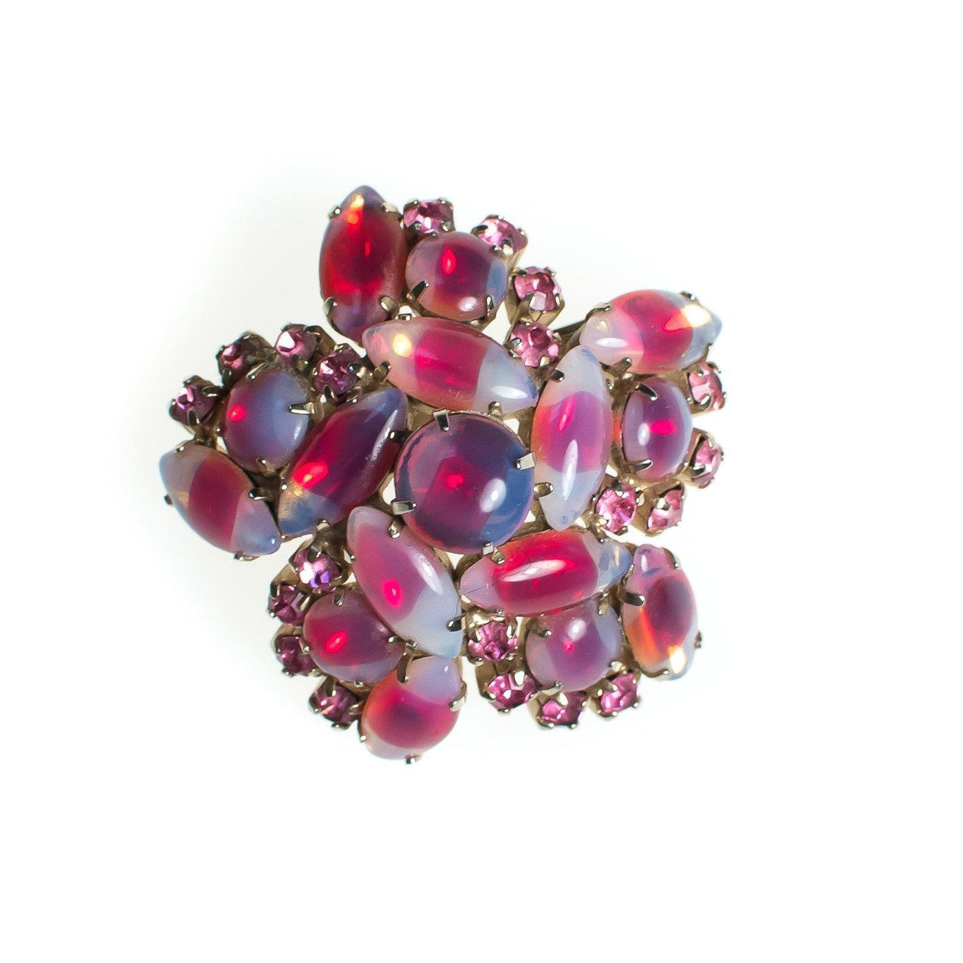 Vintage Brooch, Pink and White Bi Color Rhinestones, Silver Tone Setting, Brooches and Pins