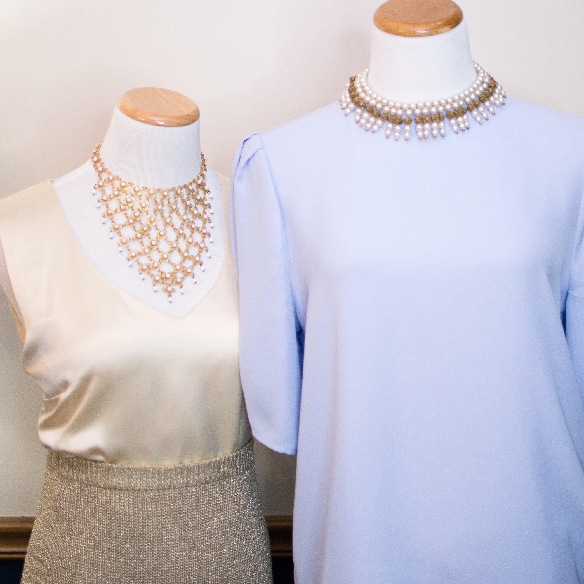 Vintage 1940s Pearl and Gold Filigree Bib Statement Necklace by 1940s - Vintage Meet Modern Vintage Jewelry - Chicago, Illinois - #oldhollywoodglamour #vintagemeetmodern #designervintage #jewelrybox #antiquejewelry #vintagejewelry