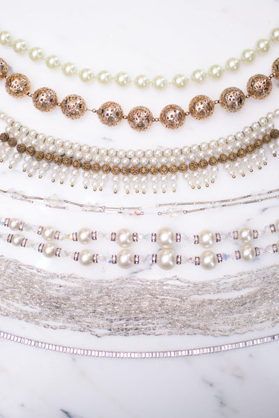 Vintage 1940s Pearl and Gold Filigree Bib Statement Necklace by 1940s - Vintage Meet Modern Vintage Jewelry - Chicago, Illinois - #oldhollywoodglamour #vintagemeetmodern #designervintage #jewelrybox #antiquejewelry #vintagejewelry