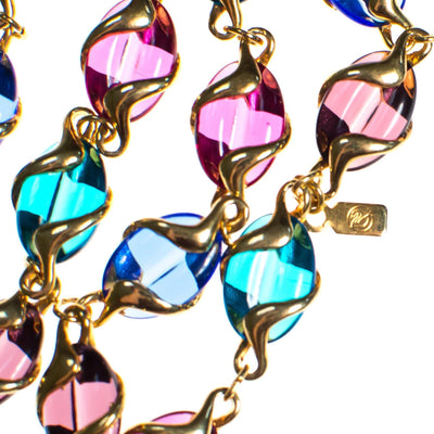 Vintage Swarovski Poured Crystal Jewel Tone Necklace Red Blue and Green by Swarovski - Vintage Meet Modern Vintage Jewelry - Chicago, Illinois - #oldhollywoodglamour #vintagemeetmodern #designervintage #jewelrybox #antiquejewelry #vintagejewelry