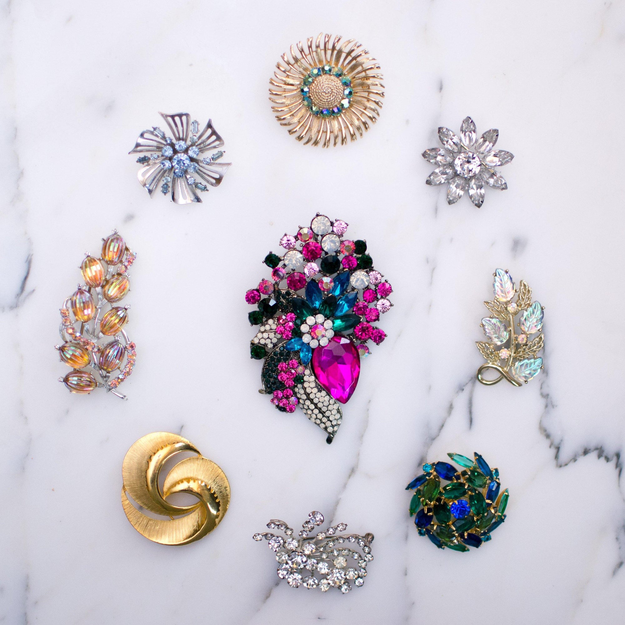 Vintage Diamante Rhinestone Flower Brooch, Silver Tone Setting, Brooches and Pins by Art Deco - Vintage Meet Modern Vintage Jewelry - Chicago, Illinois - #oldhollywoodglamour #vintagemeetmodern #designervintage #jewelrybox #antiquejewelry #vintagejewelry