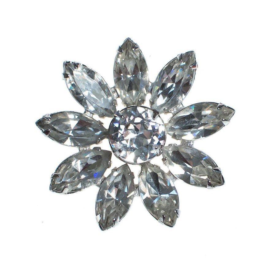 Vintage Diamante Rhinestone Flower Brooch, Silver Tone Setting, Brooches and Pins by Art Deco - Vintage Meet Modern Vintage Jewelry - Chicago, Illinois - #oldhollywoodglamour #vintagemeetmodern #designervintage #jewelrybox #antiquejewelry #vintagejewelry