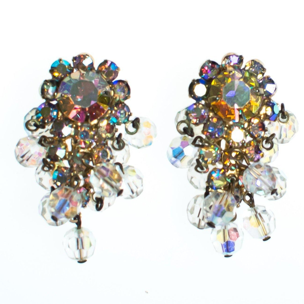Vintage Juliana Aurora Borealis Crystal Beaded Statement Earrings, Clip On