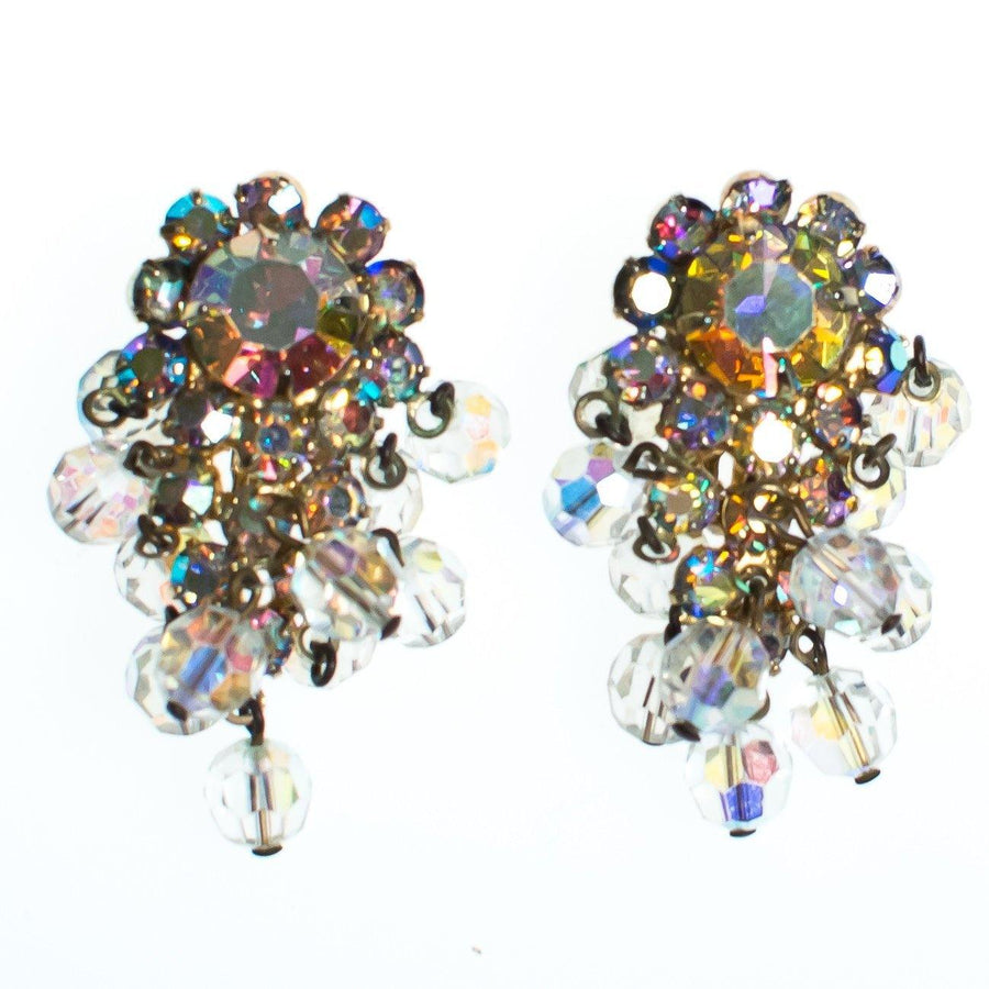 Vintage Juliana Aurora Borealis Crystal Beaded Statement Earrings, Clip On by Juliana - Vintage Meet Modern Vintage Jewelry - Chicago, Illinois - #oldhollywoodglamour #vintagemeetmodern #designervintage #jewelrybox #antiquejewelry #vintagejewelry