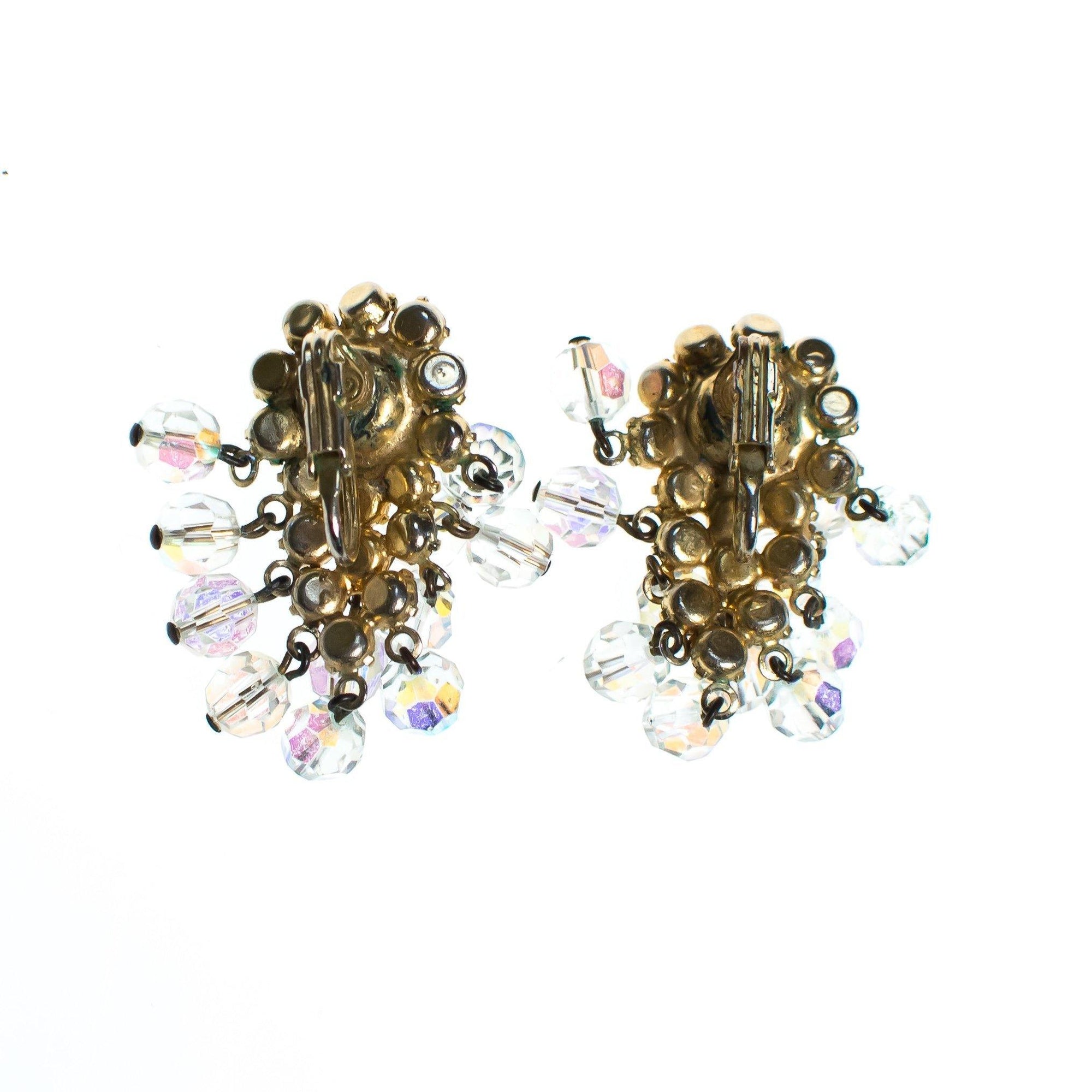Vintage Juliana Aurora Borealis Crystal Beaded Statement Earrings, Clip On by Juliana - Vintage Meet Modern Vintage Jewelry - Chicago, Illinois - #oldhollywoodglamour #vintagemeetmodern #designervintage #jewelrybox #antiquejewelry #vintagejewelry