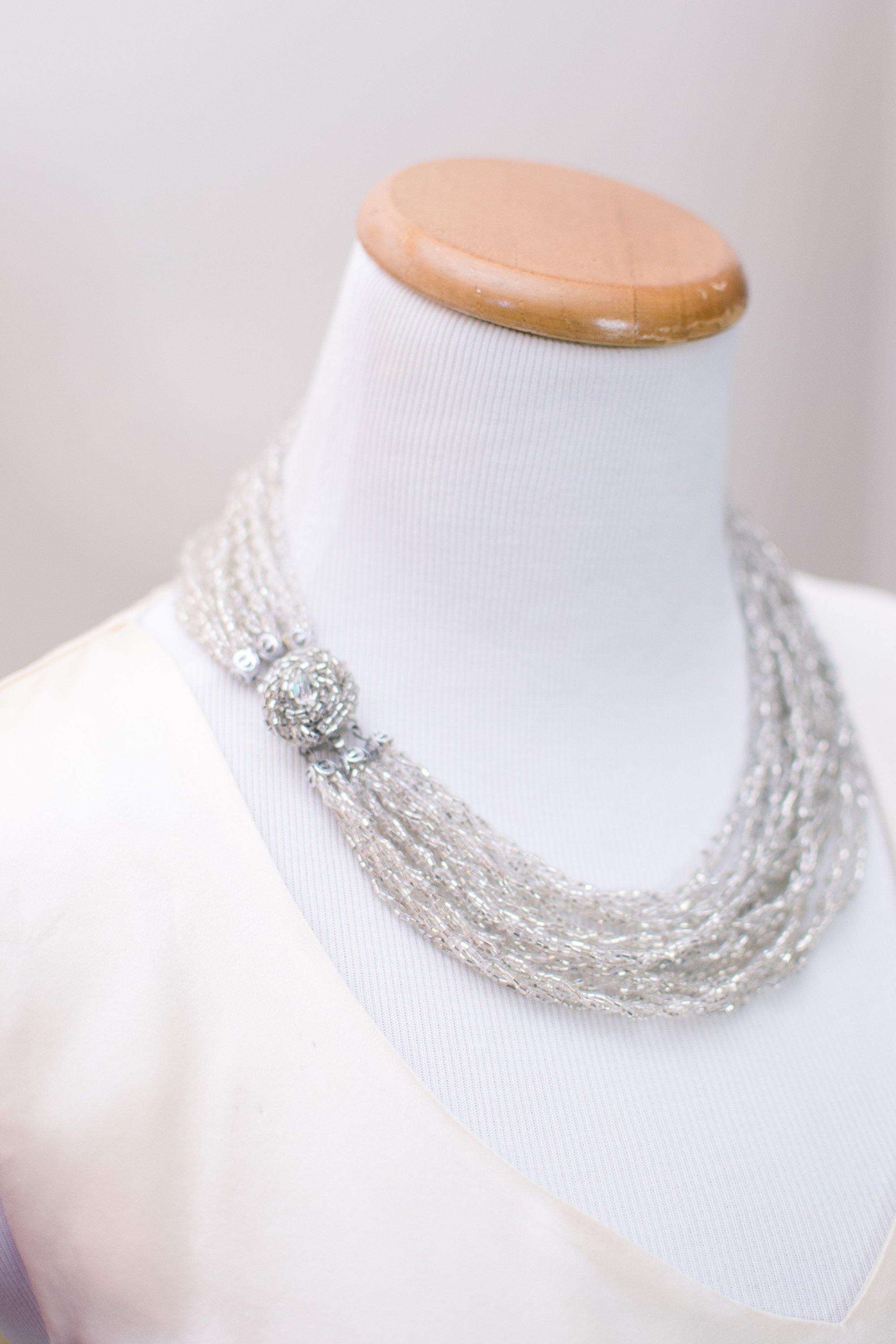 Vintage Made in Japan Silver Glitter Bead Multi Strand Torsade Necklace by Made in Japan - Vintage Meet Modern Vintage Jewelry - Chicago, Illinois - #oldhollywoodglamour #vintagemeetmodern #designervintage #jewelrybox #antiquejewelry #vintagejewelry