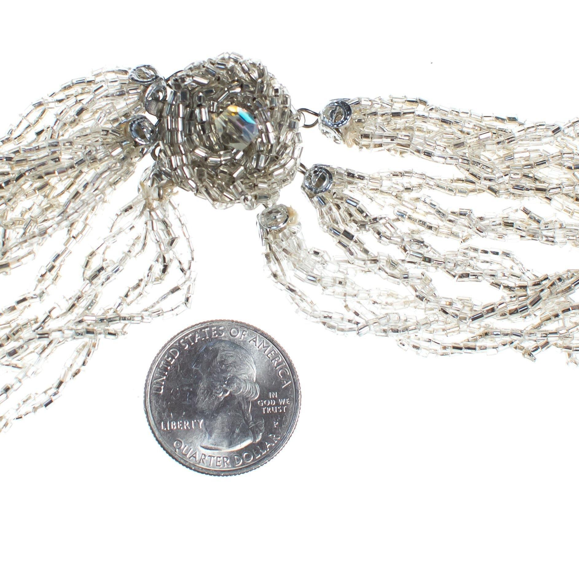 Vintage Made in Japan Silver Glitter Bead Multi Strand Torsade Necklace by Made in Japan - Vintage Meet Modern Vintage Jewelry - Chicago, Illinois - #oldhollywoodglamour #vintagemeetmodern #designervintage #jewelrybox #antiquejewelry #vintagejewelry