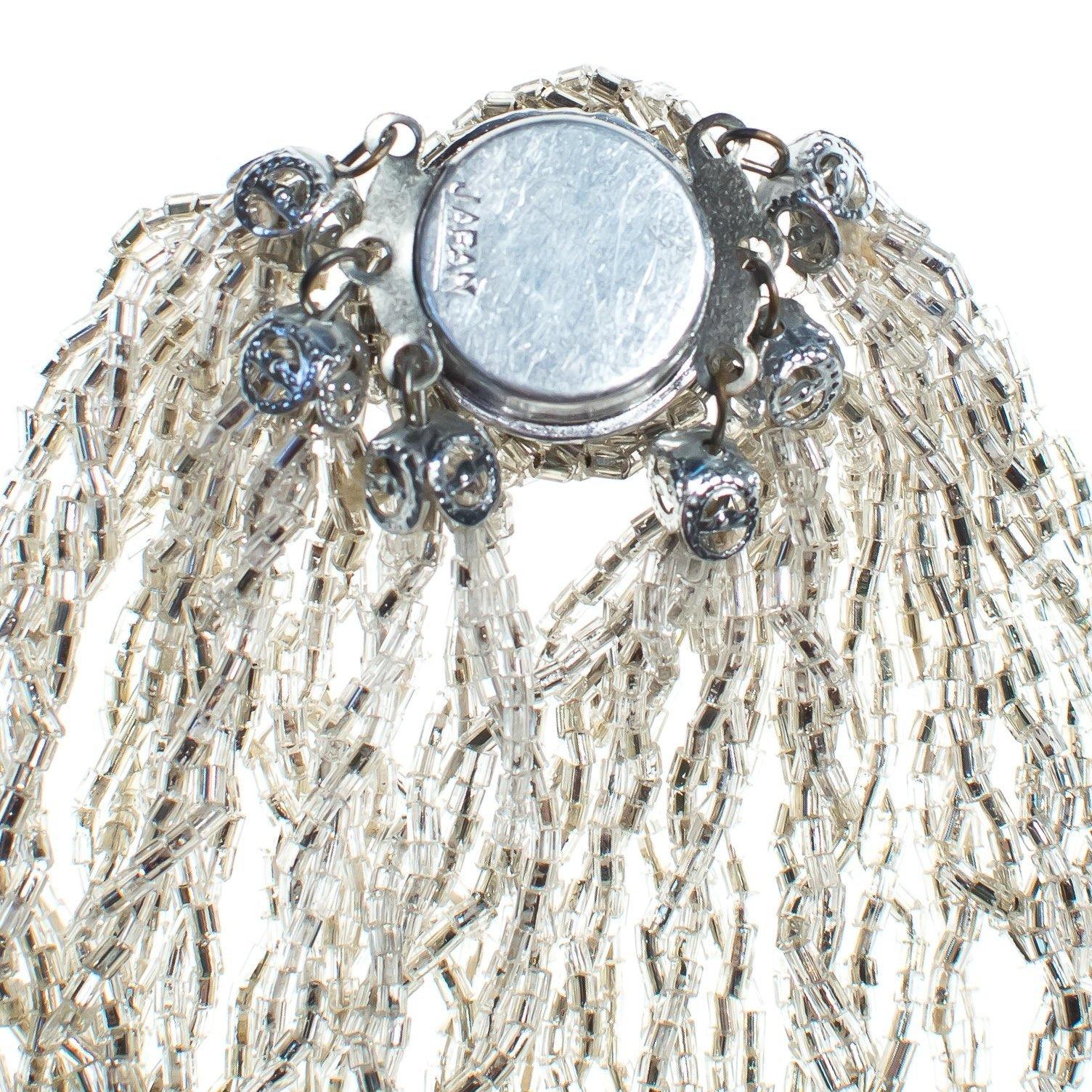 Vintage Made in Japan Silver Glitter Bead Multi Strand Torsade Necklace by Made in Japan - Vintage Meet Modern Vintage Jewelry - Chicago, Illinois - #oldhollywoodglamour #vintagemeetmodern #designervintage #jewelrybox #antiquejewelry #vintagejewelry