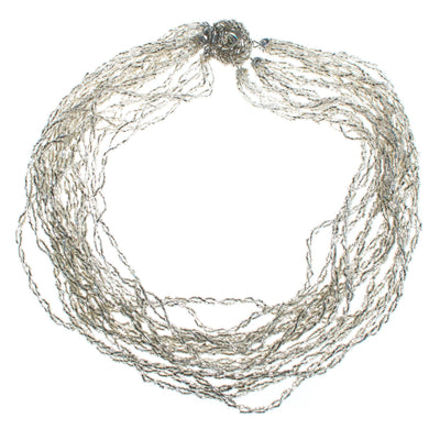 Vintage Made in Japan Silver Glitter Bead Multi Strand Torsade Necklace by Made in Japan - Vintage Meet Modern Vintage Jewelry - Chicago, Illinois - #oldhollywoodglamour #vintagemeetmodern #designervintage #jewelrybox #antiquejewelry #vintagejewelry