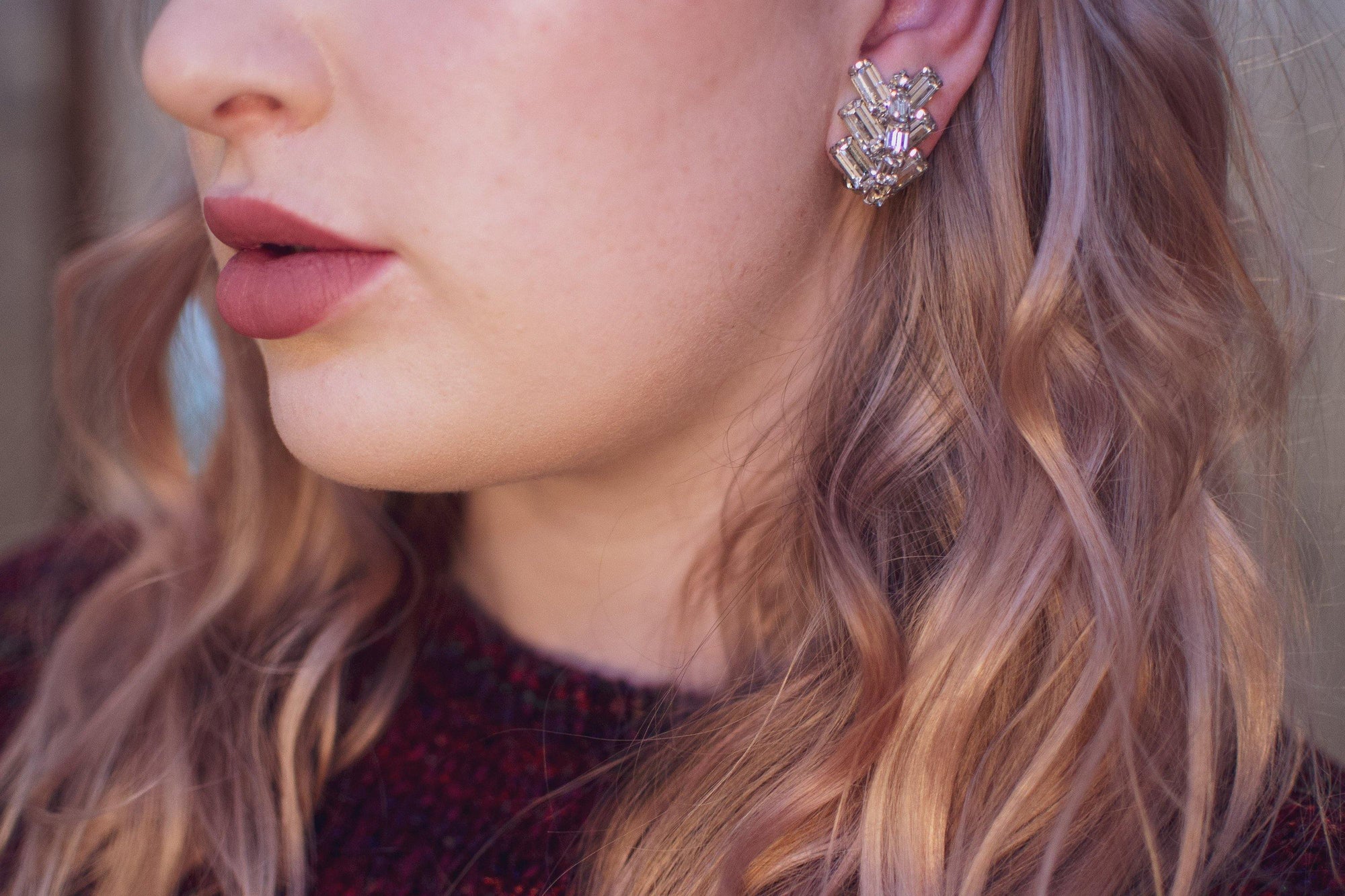 Vintage Chevron Stacked Baguette Diamante Crystal Earrings, Silver Tone Setting, Clip-on by Art Deco - Vintage Meet Modern Vintage Jewelry - Chicago, Illinois - #oldhollywoodglamour #vintagemeetmodern #designervintage #jewelrybox #antiquejewelry #vintagejewelry