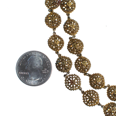 Vintage 1940s Gold Gilt Filigree Double Strand Beaded Necklace by 1940s - Vintage Meet Modern Vintage Jewelry - Chicago, Illinois - #oldhollywoodglamour #vintagemeetmodern #designervintage #jewelrybox #antiquejewelry #vintagejewelry