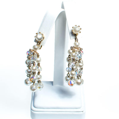Vintage Aurora Borealis and Pearl Crystal Chandelier Statement Earrings, Clip On by Old Hollywood Glam - Vintage Meet Modern Vintage Jewelry - Chicago, Illinois - #oldhollywoodglamour #vintagemeetmodern #designervintage #jewelrybox #antiquejewelry #vintagejewelry