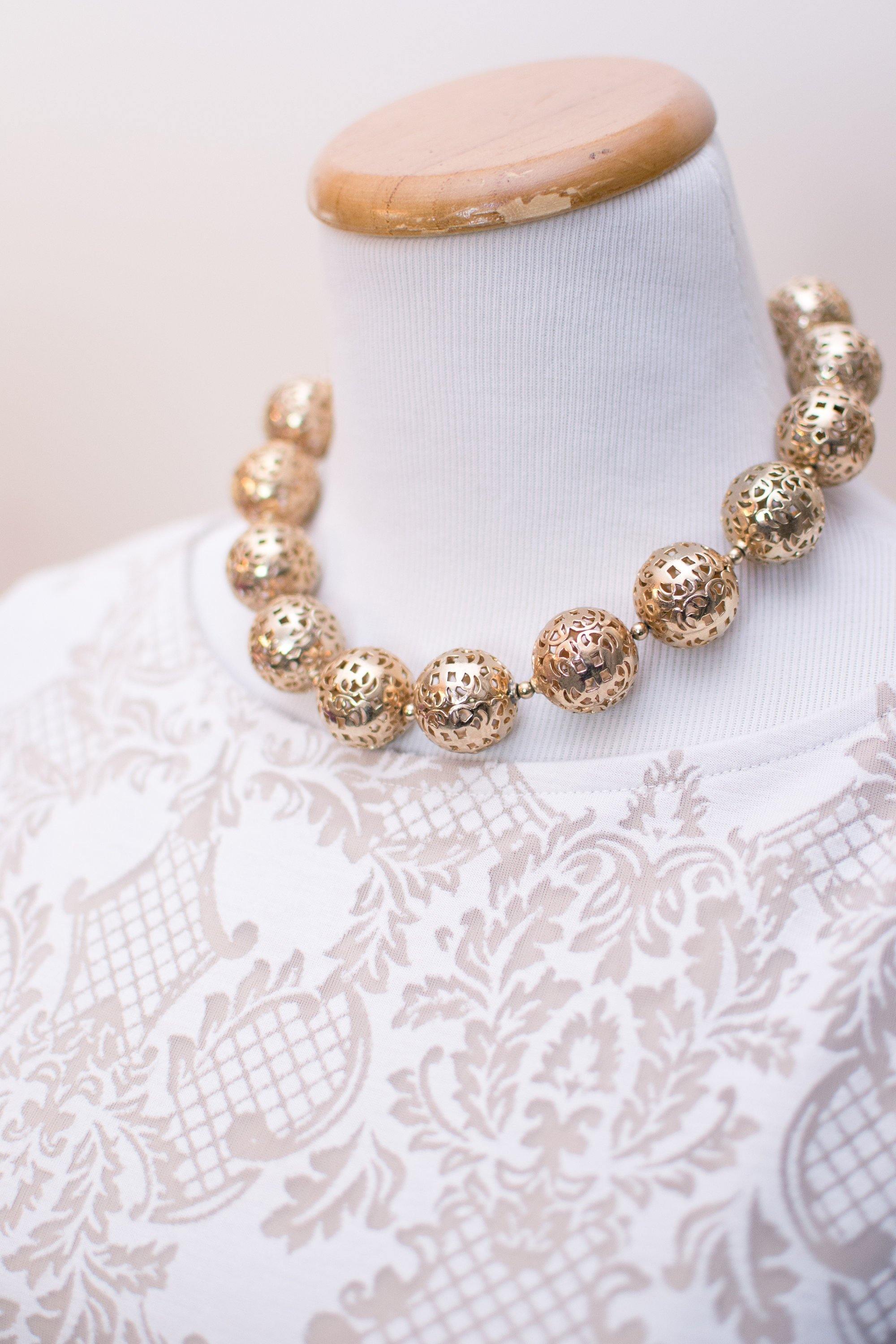 Vintage Napier Chunky Filigree Bead Necklace by Napier - Vintage Meet Modern Vintage Jewelry - Chicago, Illinois - #oldhollywoodglamour #vintagemeetmodern #designervintage #jewelrybox #antiquejewelry #vintagejewelry