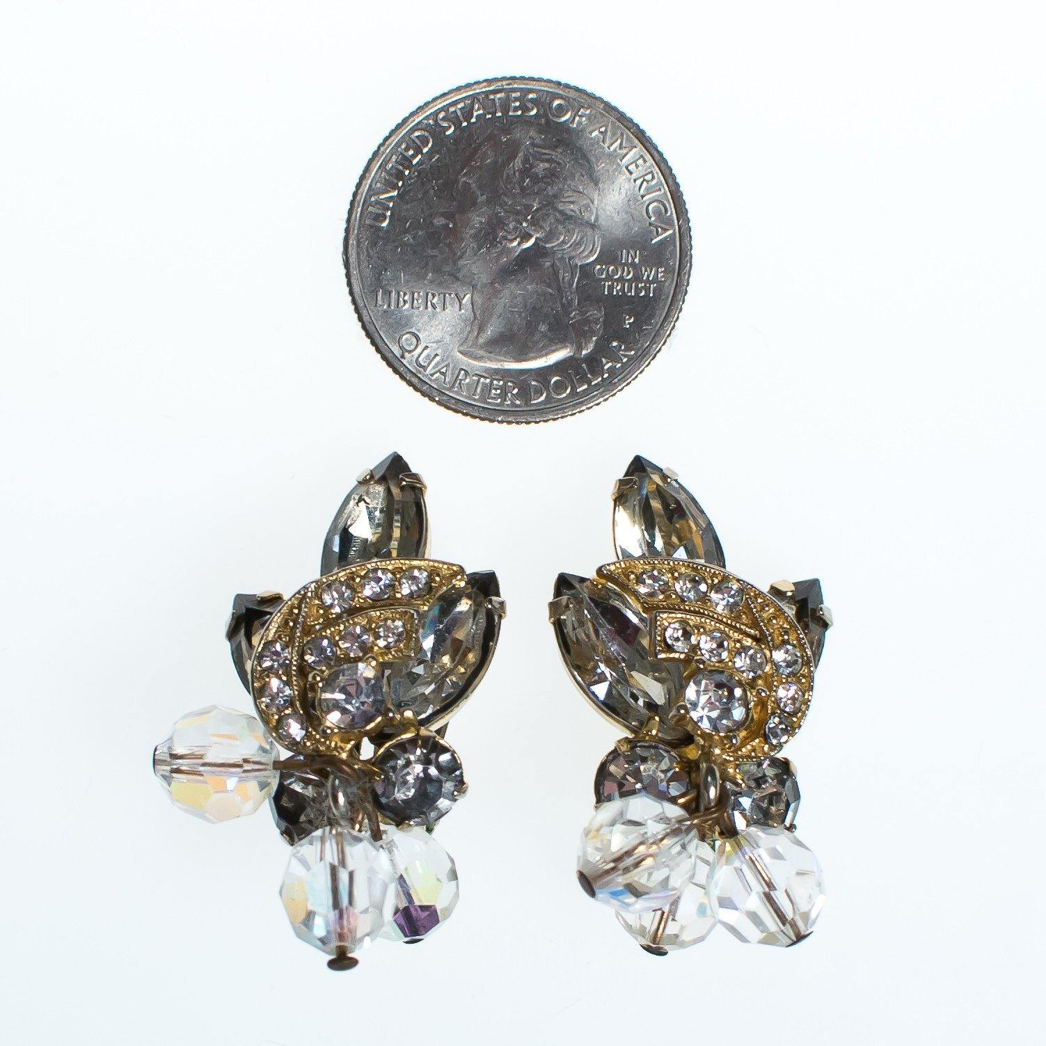 Vintage Juliana Marquise and Beaded Crystal Statement Earrings, Clip On by Juliana - Vintage Meet Modern Vintage Jewelry - Chicago, Illinois - #oldhollywoodglamour #vintagemeetmodern #designervintage #jewelrybox #antiquejewelry #vintagejewelry