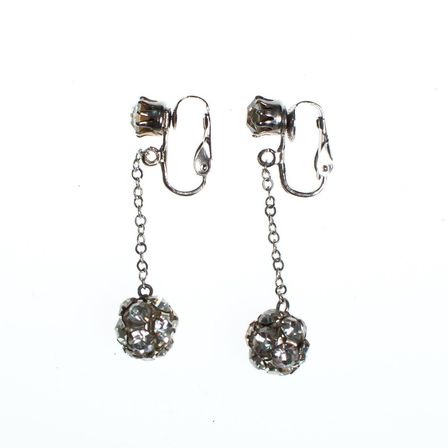 Vintage Crystal Ball Statement Earrings, Diamante Crystals, Clip-on Dangle Earrings by Art Deco - Vintage Meet Modern Vintage Jewelry - Chicago, Illinois - #oldhollywoodglamour #vintagemeetmodern #designervintage #jewelrybox #antiquejewelry #vintagejewelry