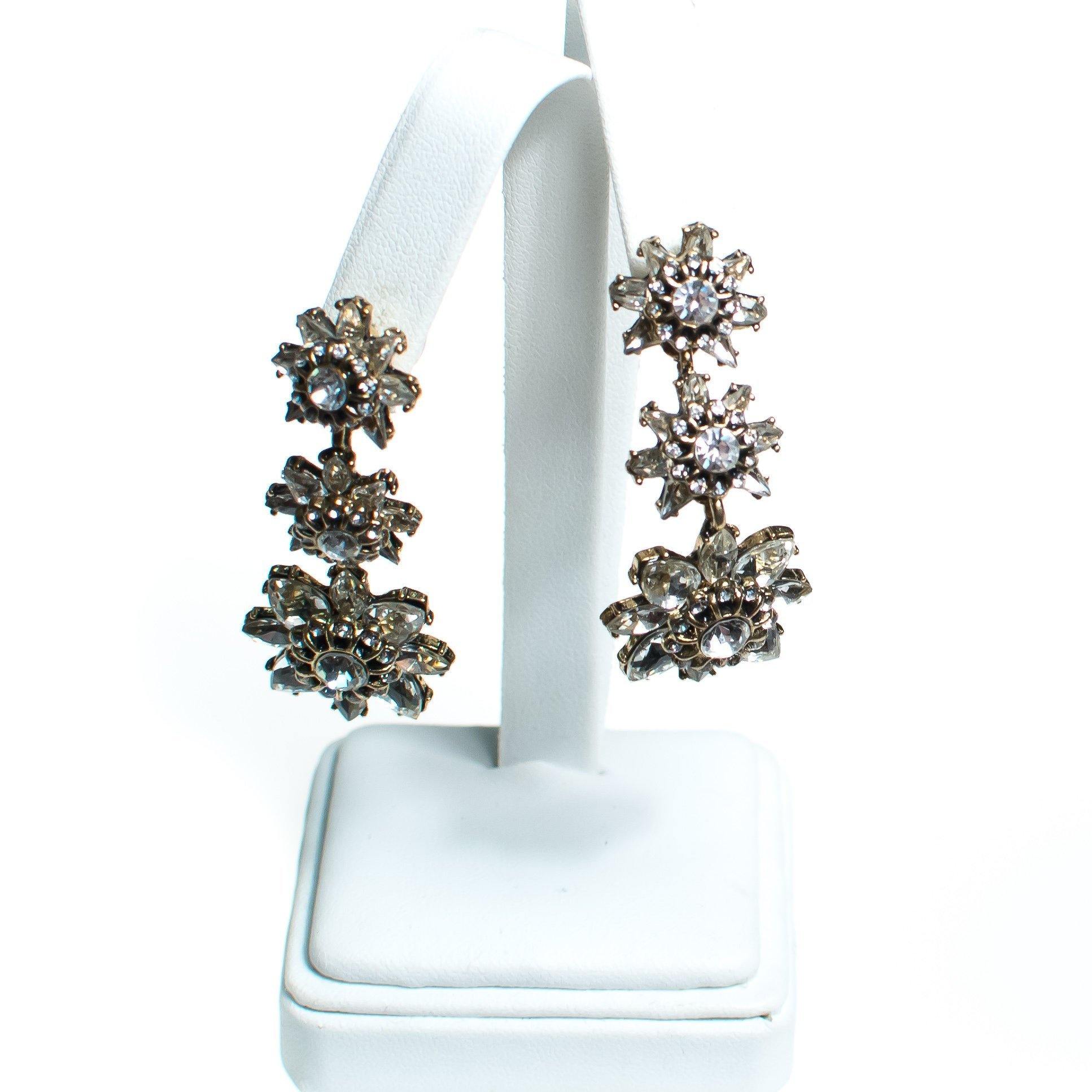 Vintage Crystal Flower Dangle Earrings, Diamante Crystals, Posts by Crystal - Vintage Meet Modern Vintage Jewelry - Chicago, Illinois - #oldhollywoodglamour #vintagemeetmodern #designervintage #jewelrybox #antiquejewelry #vintagejewelry