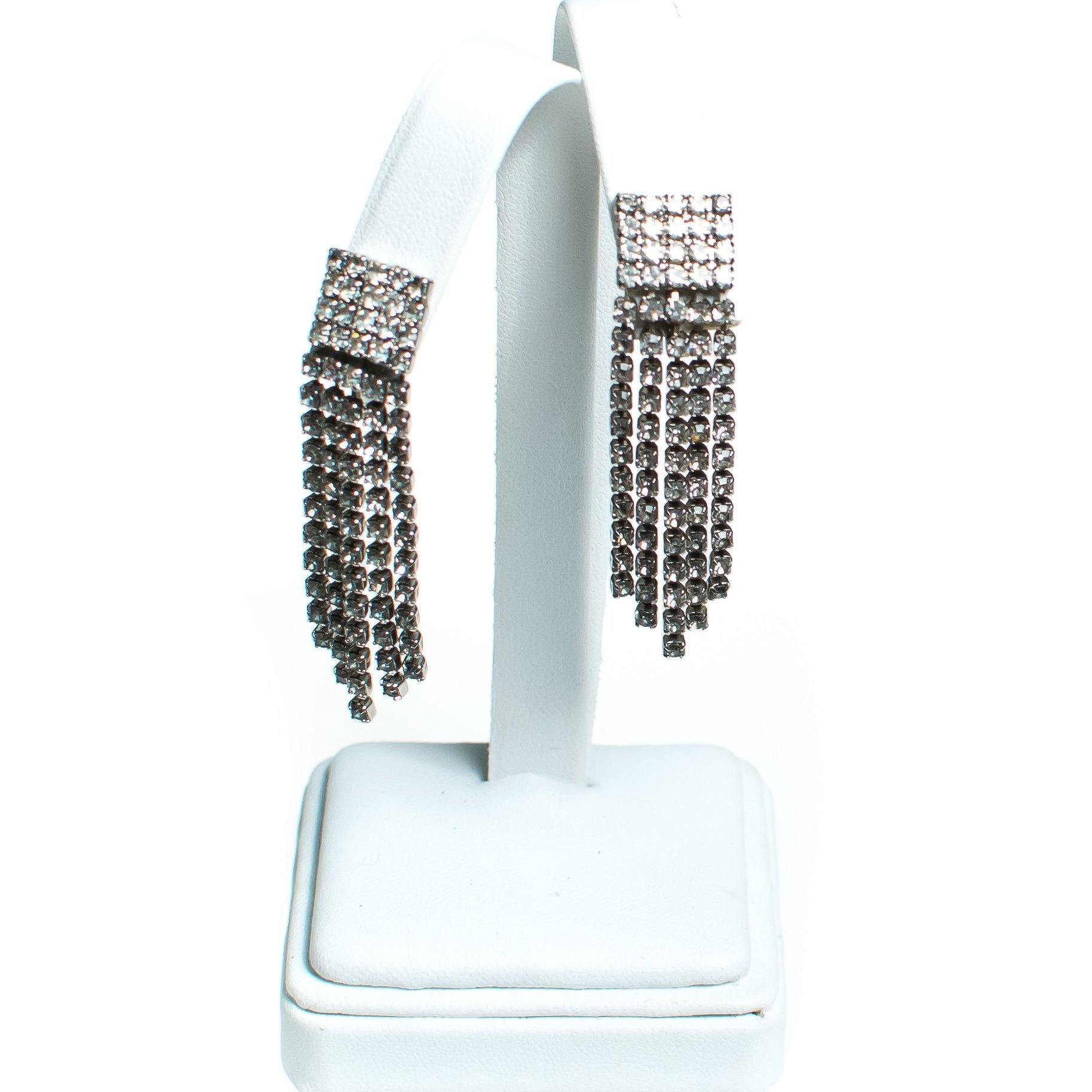 Vintage Art Deco Style Diamante Rhinestone Fringe Statement Earrings, Clip On, 1950s, Old Hollywood Glamour by Art Deco - Vintage Meet Modern Vintage Jewelry - Chicago, Illinois - #oldhollywoodglamour #vintagemeetmodern #designervintage #jewelrybox #antiquejewelry #vintagejewelry