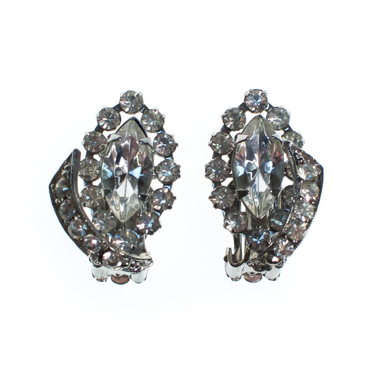 Vintage Art Deco Marquise and Brilliant Rhinestone Statement Earrings by 1950s - Vintage Meet Modern Vintage Jewelry - Chicago, Illinois - #oldhollywoodglamour #vintagemeetmodern #designervintage #jewelrybox #antiquejewelry #vintagejewelry