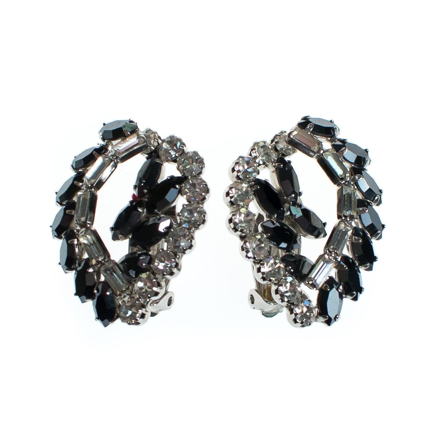 Vintage Juliana Hematite and Diamante Rhinestone Statement Earrings, Clip On by Juliana - Vintage Meet Modern Vintage Jewelry - Chicago, Illinois - #oldhollywoodglamour #vintagemeetmodern #designervintage #jewelrybox #antiquejewelry #vintagejewelry
