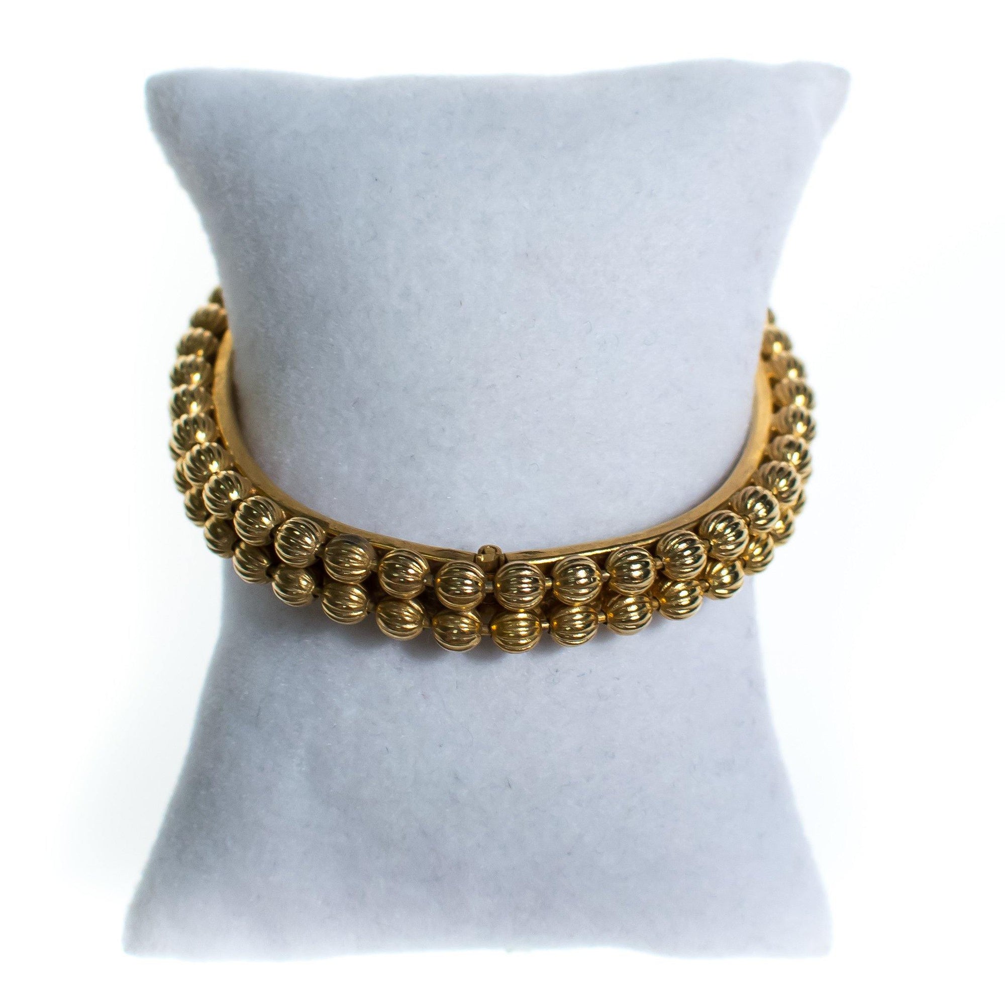 Vintage Gold Bead Hinged Bangle Bracelet by Bangle - Vintage Meet Modern Vintage Jewelry - Chicago, Illinois - #oldhollywoodglamour #vintagemeetmodern #designervintage #jewelrybox #antiquejewelry #vintagejewelry