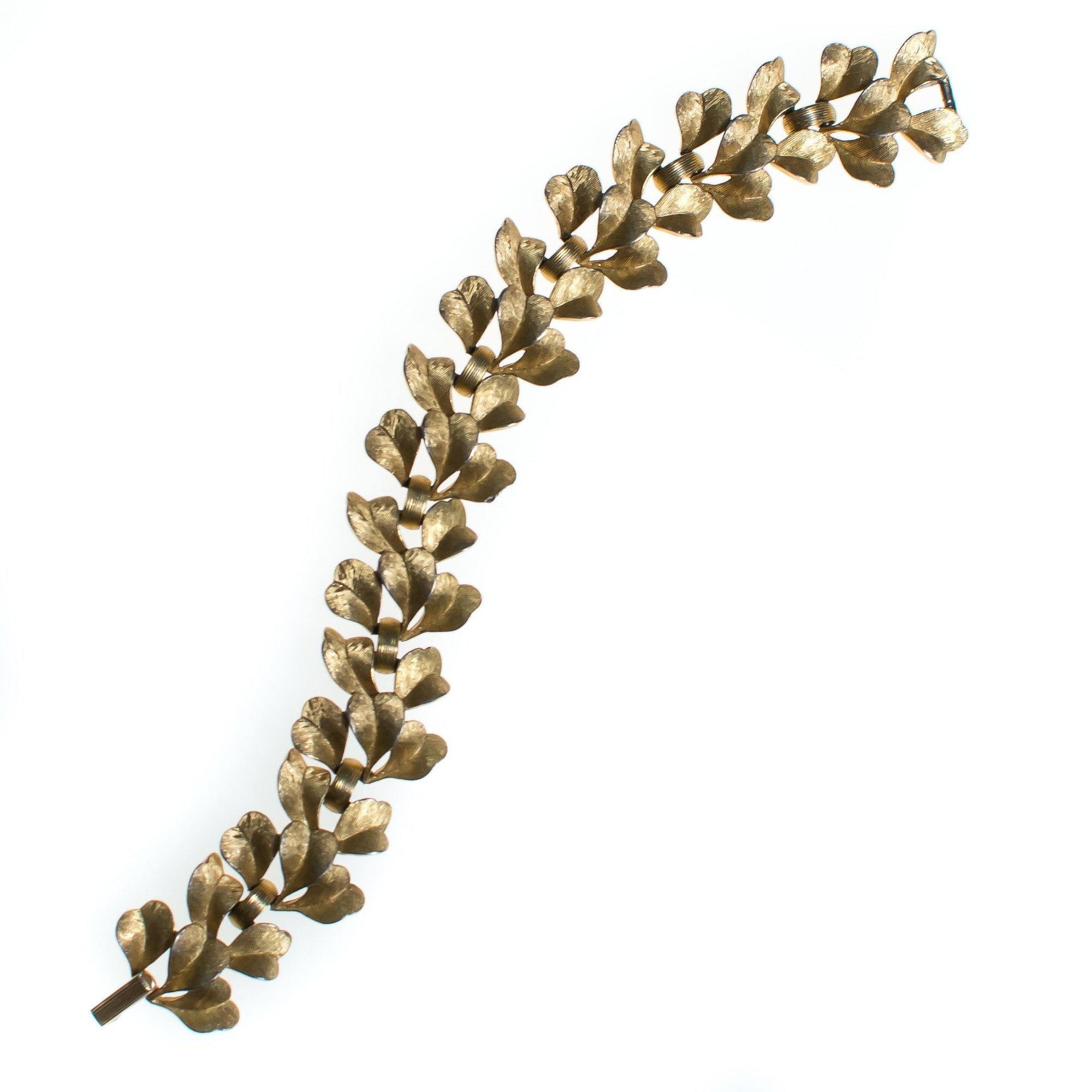 Vintage Crown Trifari Mid Century Modern Gold Leaves Bracelet by Crown Trifari - Vintage Meet Modern Vintage Jewelry - Chicago, Illinois - #oldhollywoodglamour #vintagemeetmodern #designervintage #jewelrybox #antiquejewelry #vintagejewelry