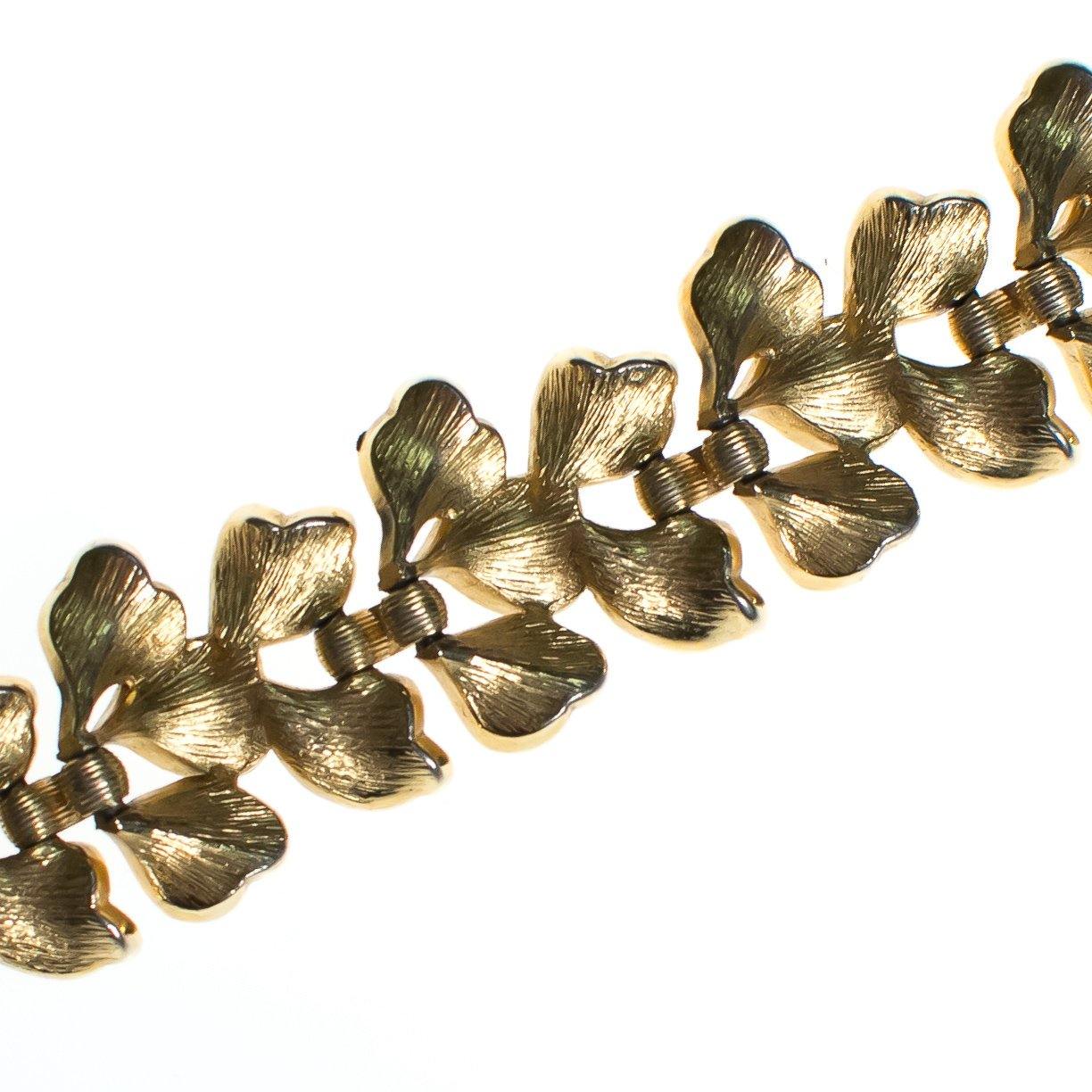 Vintage Crown Trifari Mid Century Modern Gold Leaves Bracelet by Crown Trifari - Vintage Meet Modern Vintage Jewelry - Chicago, Illinois - #oldhollywoodglamour #vintagemeetmodern #designervintage #jewelrybox #antiquejewelry #vintagejewelry