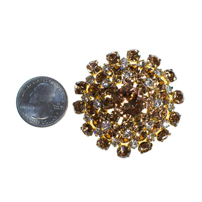 Vintage Austrian Champagne and Gold Rhinestone Domed Medallion Brooch by Austria - Vintage Meet Modern Vintage Jewelry - Chicago, Illinois - #oldhollywoodglamour #vintagemeetmodern #designervintage #jewelrybox #antiquejewelry #vintagejewelry