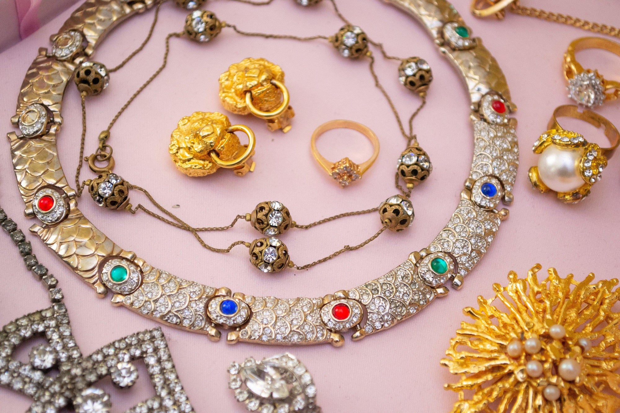 Vintage 1940s Gilt Rhinestone Ball Necklace by 1940s - Vintage Meet Modern Vintage Jewelry - Chicago, Illinois - #oldhollywoodglamour #vintagemeetmodern #designervintage #jewelrybox #antiquejewelry #vintagejewelry