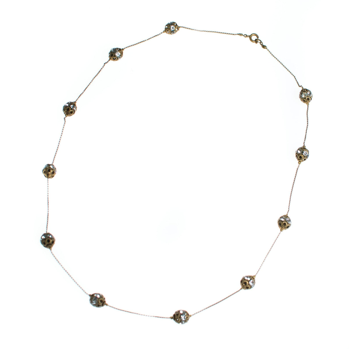 Vintage 1940s Gilt Rhinestone Ball Necklace