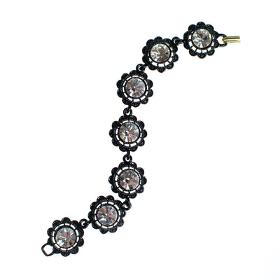 Vintage Sparkling Diamante Rhinestone Bracelet in Black Enamel Cupcake Setting by 1950s - Vintage Meet Modern Vintage Jewelry - Chicago, Illinois - #oldhollywoodglamour #vintagemeetmodern #designervintage #jewelrybox #antiquejewelry #vintagejewelry