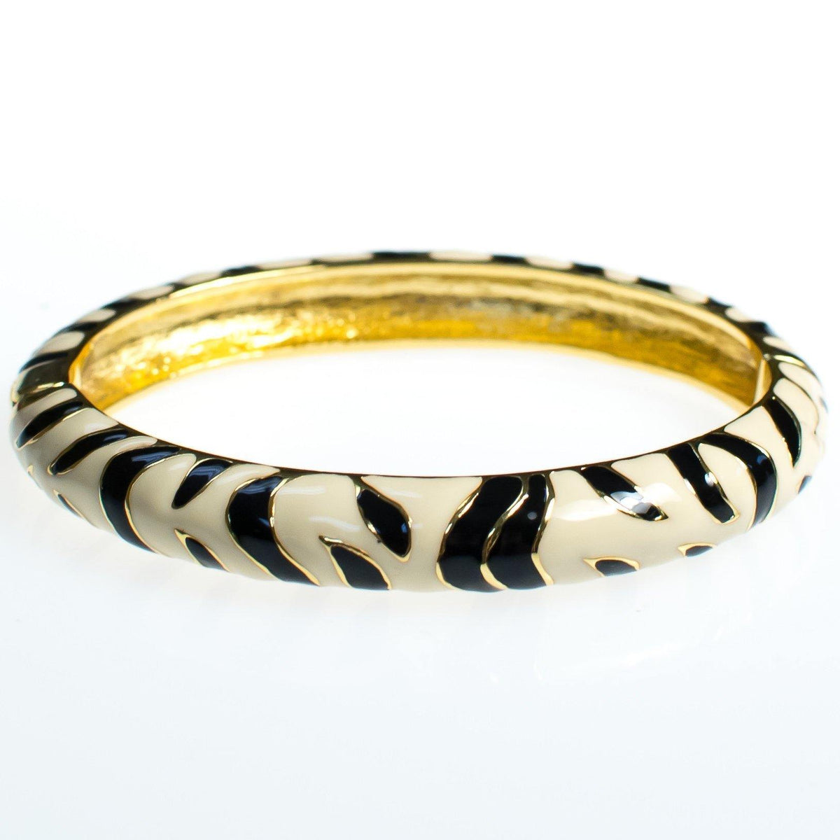 Kenneth Jay Lane Black and White Zebra Bangle Bracelet, Gold Tone