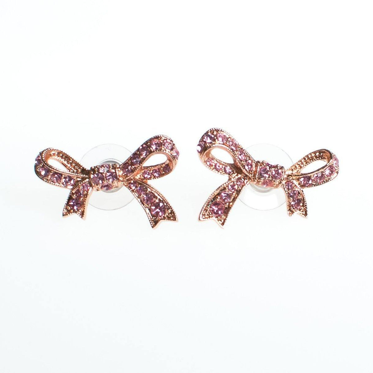 Vintage Kenneth Jay Lane Pink Rhinestone Bow Earrings, Pink Cancer Bow, Pink Rhinestones, Pierced