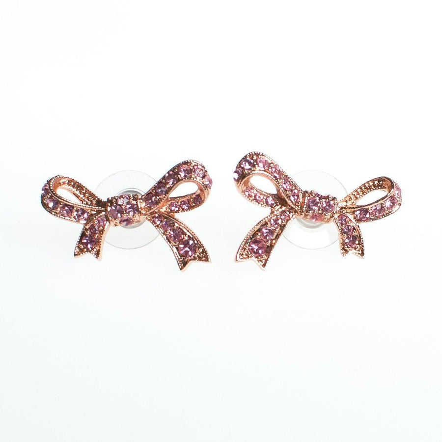 Vintage Kenneth Jay Lane Pink Rhinestone Bow Earrings, Pink Cancer Bow, Pink Rhinestones, Pierced by Kenneth Jay Lane - Vintage Meet Modern Vintage Jewelry - Chicago, Illinois - #oldhollywoodglamour #vintagemeetmodern #designervintage #jewelrybox #antiquejewelry #vintagejewelry