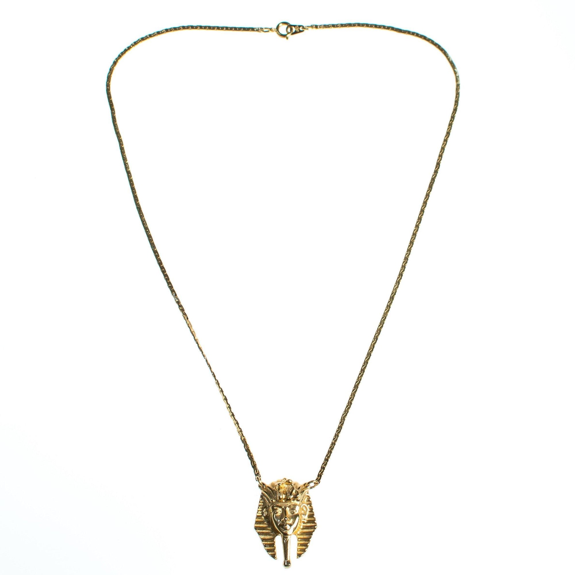 Vintage Napier Gold Pharaoh Necklace, Egyptian Pendant, Gold Tone Necklace, Spring Ring Clasp by Napier - Vintage Meet Modern Vintage Jewelry - Chicago, Illinois - #oldhollywoodglamour #vintagemeetmodern #designervintage #jewelrybox #antiquejewelry #vintagejewelry