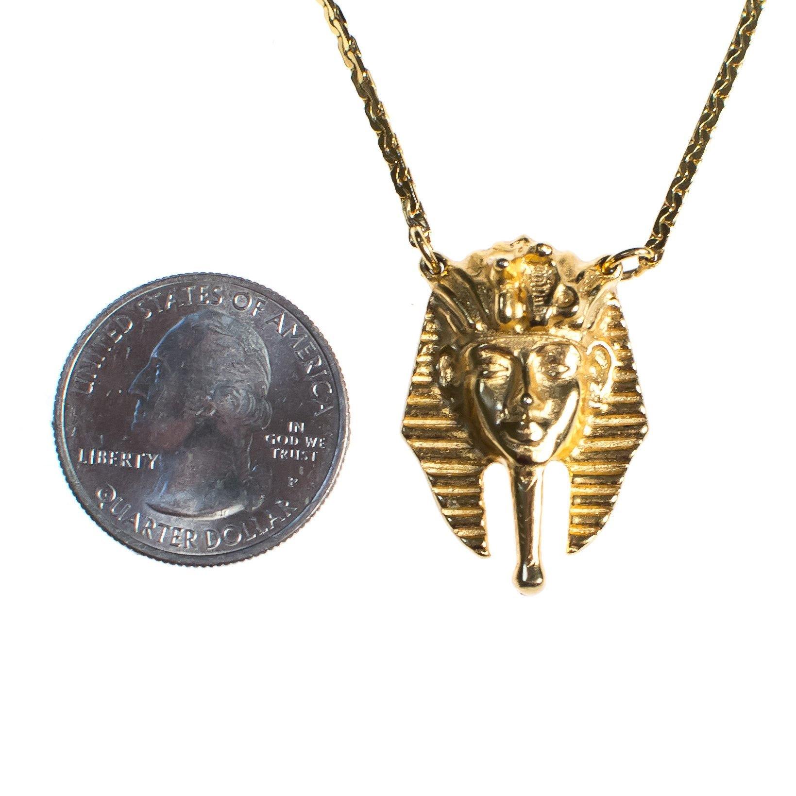 Vintage Napier Gold Pharaoh Necklace, Egyptian Pendant, Gold Tone Necklace, Spring Ring Clasp by Napier - Vintage Meet Modern Vintage Jewelry - Chicago, Illinois - #oldhollywoodglamour #vintagemeetmodern #designervintage #jewelrybox #antiquejewelry #vintagejewelry