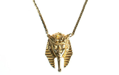 Vintage Napier Gold Pharaoh Necklace, Egyptian Pendant, Gold Tone Necklace, Spring Ring Clasp by Napier - Vintage Meet Modern Vintage Jewelry - Chicago, Illinois - #oldhollywoodglamour #vintagemeetmodern #designervintage #jewelrybox #antiquejewelry #vintagejewelry
