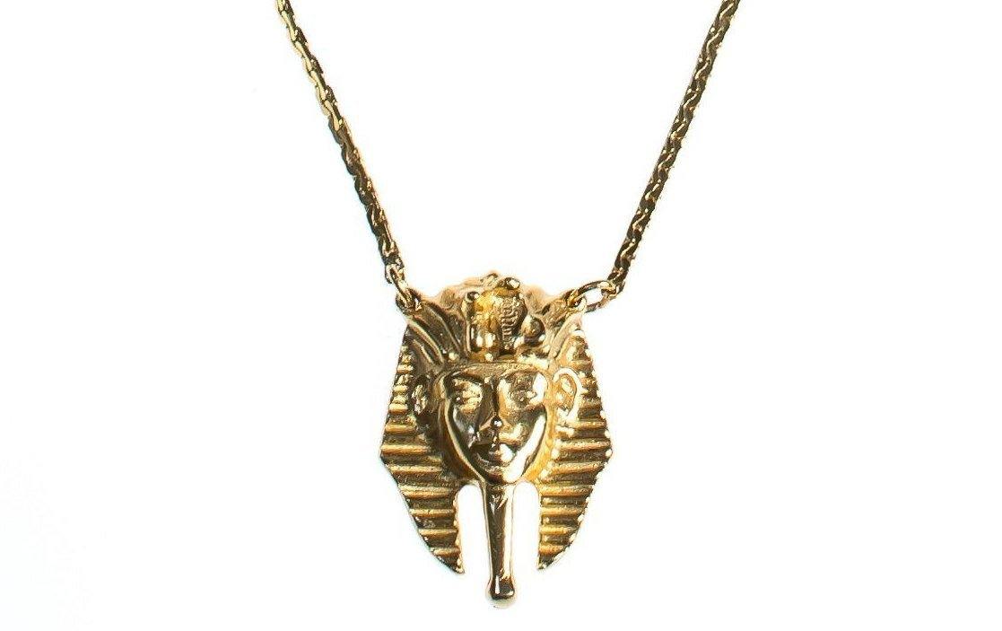 Vintage Napier Gold Pharaoh Necklace, Egyptian Pendant, Gold Tone Necklace, Spring Ring Clasp