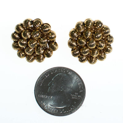 Vintage Crown Trifari Gold Bead Button Earrings, Clip On by Crown Trifari - Vintage Meet Modern Vintage Jewelry - Chicago, Illinois - #oldhollywoodglamour #vintagemeetmodern #designervintage #jewelrybox #antiquejewelry #vintagejewelry