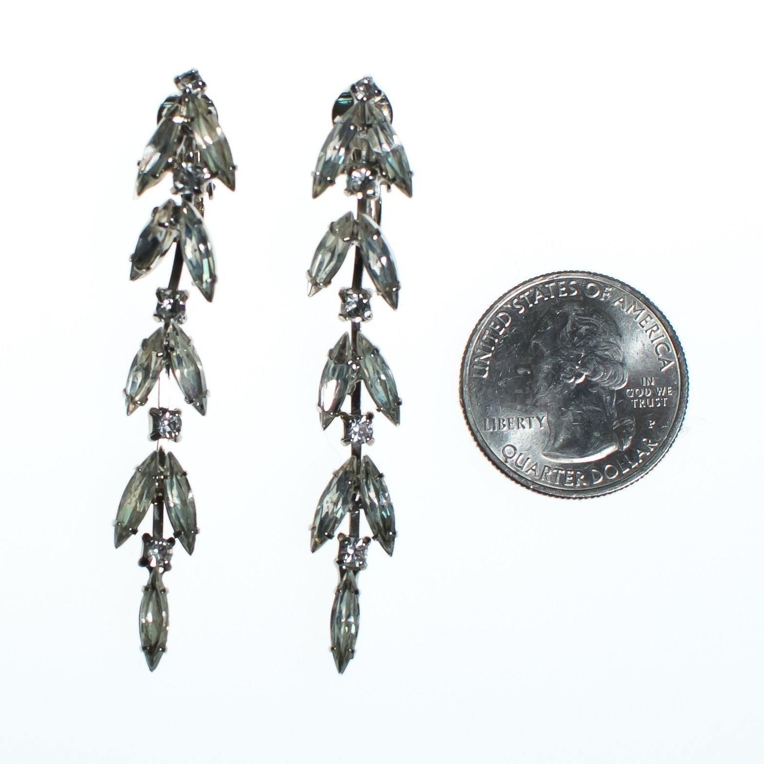 Vintage Art Deco Marquise Crystal Drop Statement Earrings, Clip On, Old Hollywood Glam by Art Deco - Vintage Meet Modern Vintage Jewelry - Chicago, Illinois - #oldhollywoodglamour #vintagemeetmodern #designervintage #jewelrybox #antiquejewelry #vintagejewelry