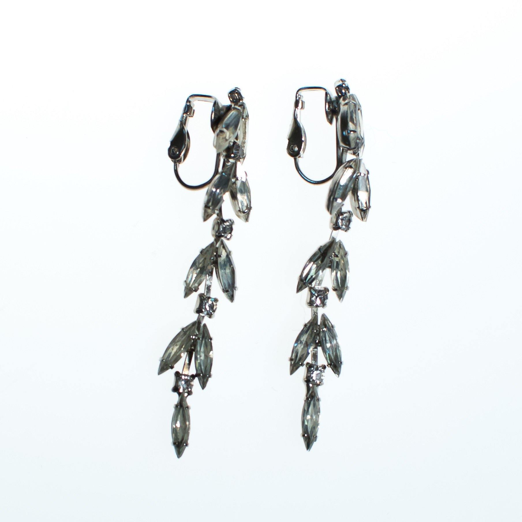 Vintage Art Deco Marquise Crystal Drop Statement Earrings, Clip On, Old Hollywood Glam by Art Deco - Vintage Meet Modern Vintage Jewelry - Chicago, Illinois - #oldhollywoodglamour #vintagemeetmodern #designervintage #jewelrybox #antiquejewelry #vintagejewelry