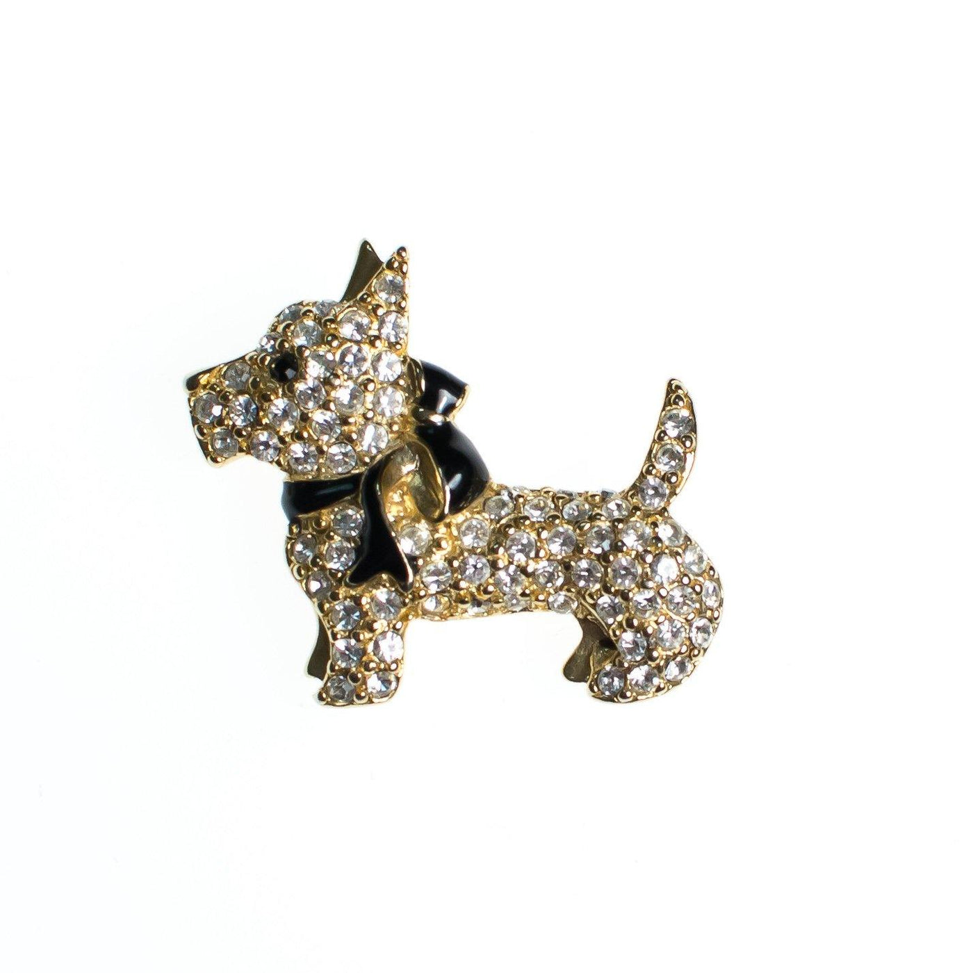 Vintage Monet Rhinestone Scotty Brooch, Diamante Crystals, Gold Tone Setting, Brooches and Pins