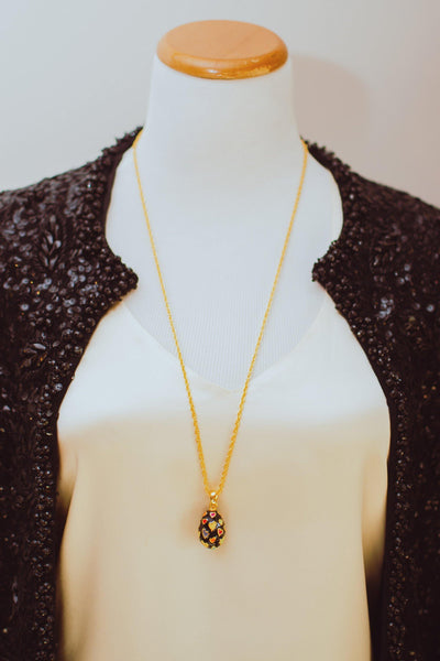 Vintage Joan Rivers Heart Imperia Egg Pendant Black Pendant with colorful Hearts Gold Tone Chain Lobster Clasp by Joan Rivers - Vintage Meet Modern Vintage Jewelry - Chicago, Illinois - #oldhollywoodglamour #vintagemeetmodern #designervintage #jewelrybox #antiquejewelry #vintagejewelry