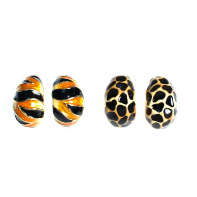 Vintage Kenneth Jay Lane Animal Print Earring Set, Black and Brown Earrings, Black, Orange, and Beige Earrings, Gold Tone Setting, Posts by kenneth jay lane - Vintage Meet Modern Vintage Jewelry - Chicago, Illinois - #oldhollywoodglamour #vintagemeetmodern #designervintage #jewelrybox #antiquejewelry #vintagejewelry