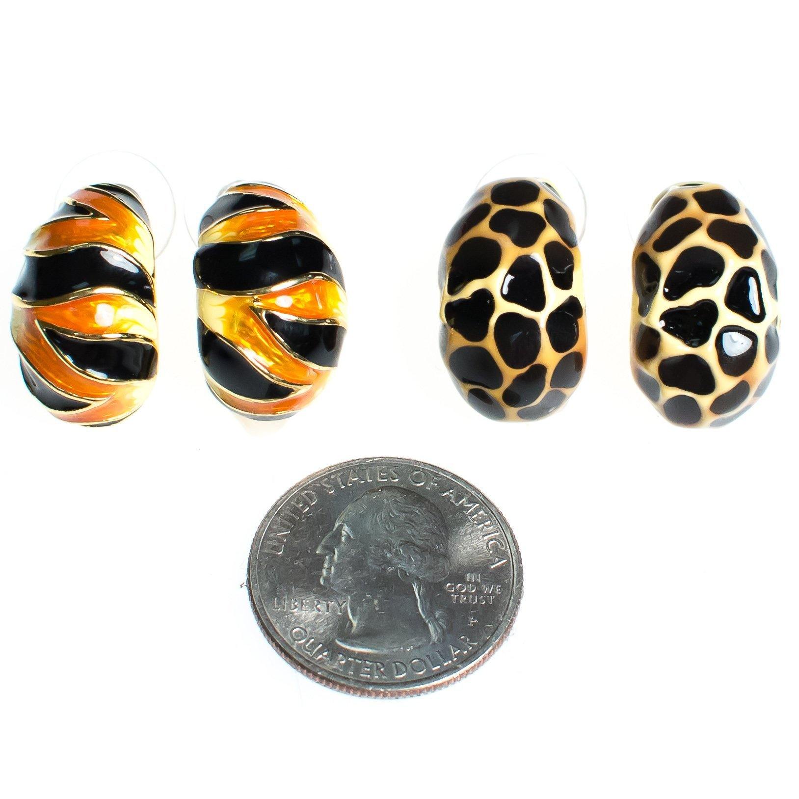 Vintage Kenneth Jay Lane Animal Print Earring Set, Black and Brown Earrings, Black, Orange, and Beige Earrings, Gold Tone Setting, Posts by kenneth jay lane - Vintage Meet Modern Vintage Jewelry - Chicago, Illinois - #oldhollywoodglamour #vintagemeetmodern #designervintage #jewelrybox #antiquejewelry #vintagejewelry